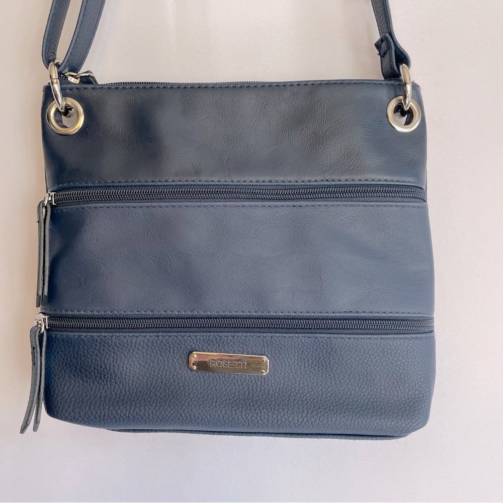 Rossetti Demi Crossbody Bag Navy Blue Faux Leather Triple Zip Adjustable Strap - Picture 3 of 12